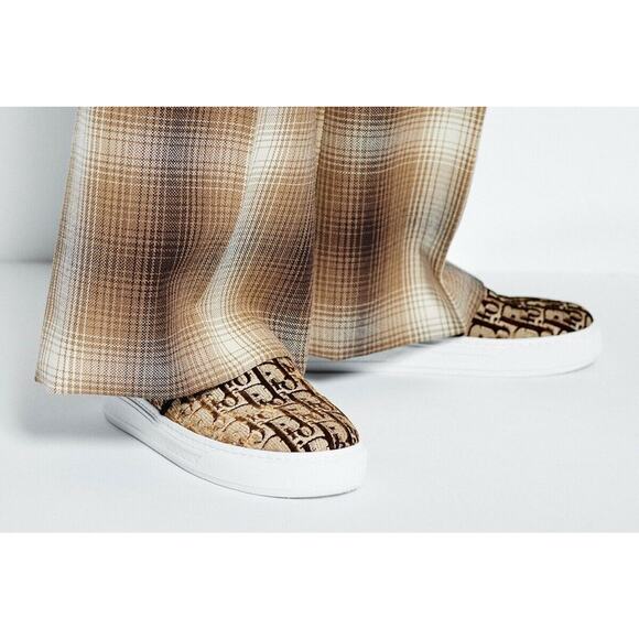 Dior Solar Bronze Velvet Oblique Logo White Flat Skate Slip On Low Sneaker 37.5 - Picture 5 of 11